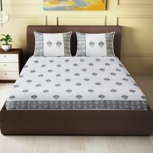 Peacock Boota Design Handblock Printed King Size Double Bedsheet