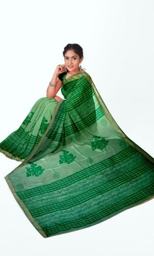 Bird Design Handblock Printed Maheshwari Saree
