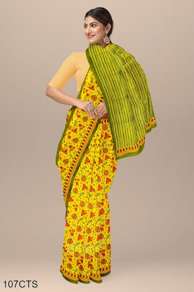 Pink Samosa Design Handblock Printed Cotton Saree