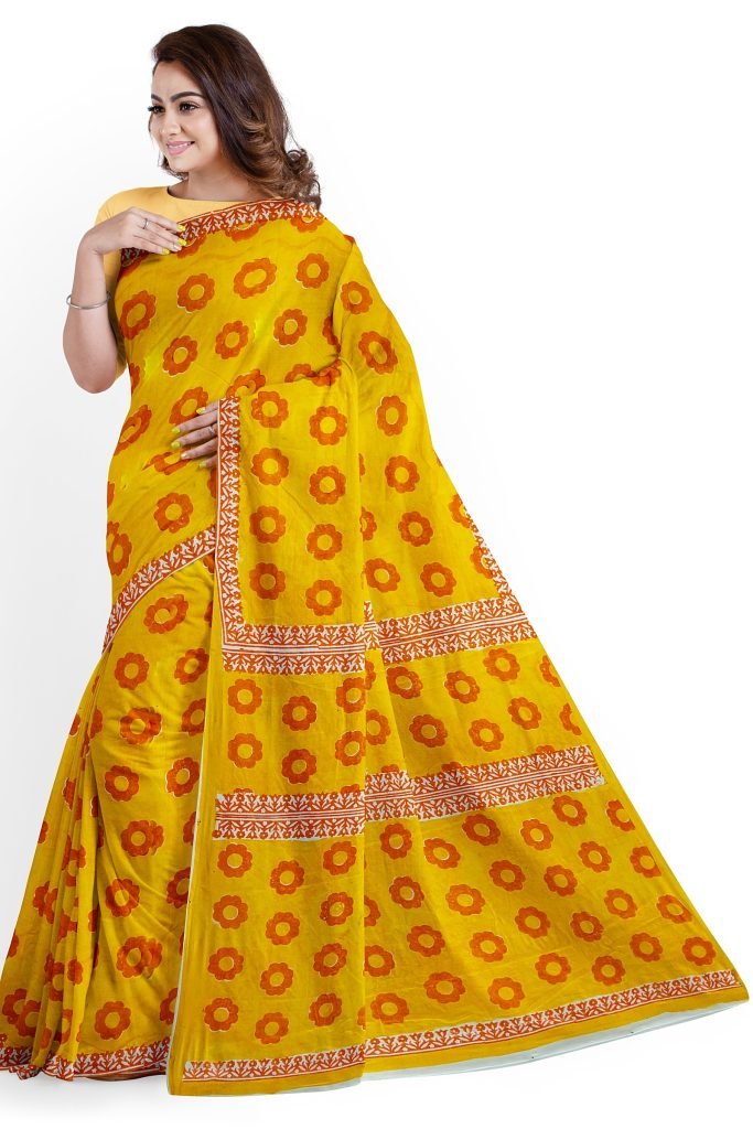 Phoolmati Design Handblock Printed Cotton Saree