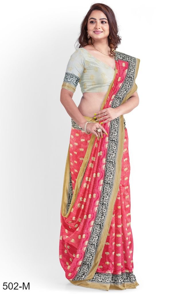 Lotus Design Hand block Printed Maheshwari Saree
