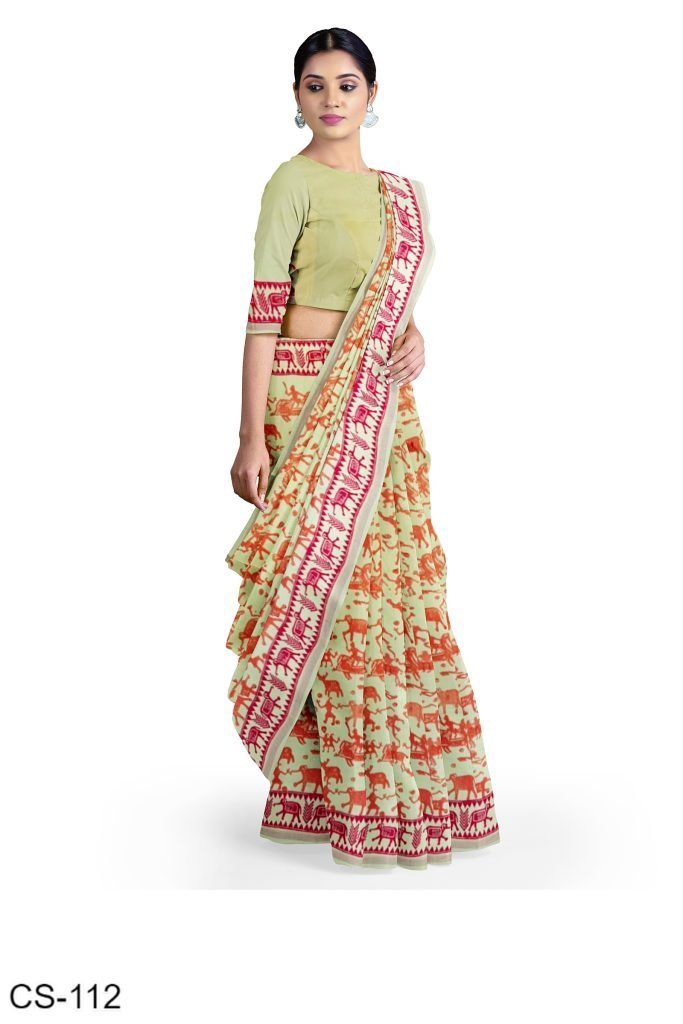 Bheembetika design Block Printed Chanderi Saree