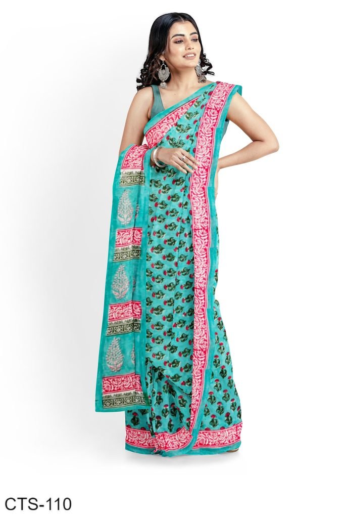 Booti Zaal Design Handblock Printed Cotton Saree