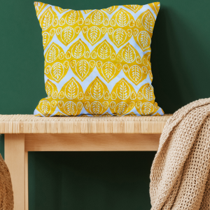 Yellow Leaf Hand block Printed Cushion Covers (Set of 5)