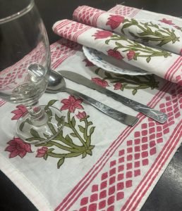 Pink Floral Design Handblock Printed Table Mats