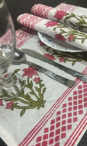Pink Floral Design Handblock Printed Table Mats