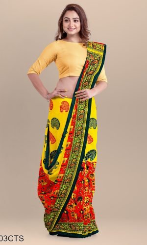 Bird Paradise Design Handblock Printed Cotton Saree