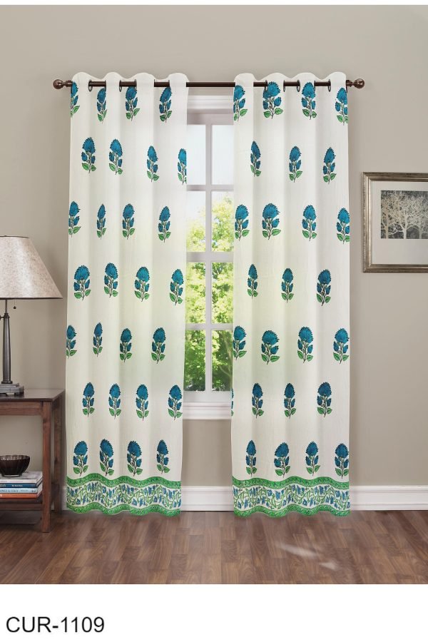 Floral Design Hand Block Printed Curtains