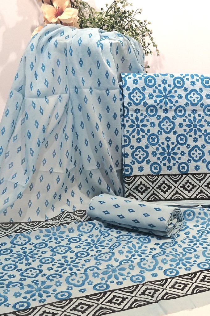 Geometric blue design of unstitched suit piece