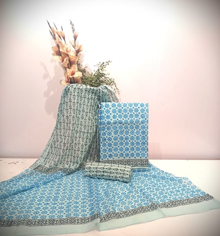 Blue Boota Hand Block Printed Un stiched Suit Materials