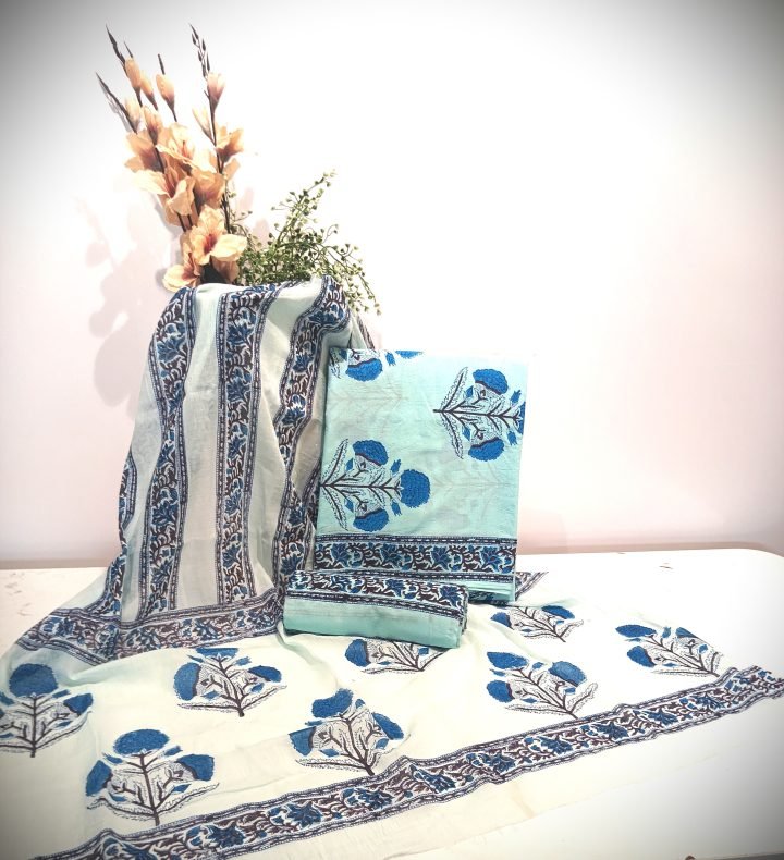 Blue Flower Boota Hand Block Printed Bedsheet