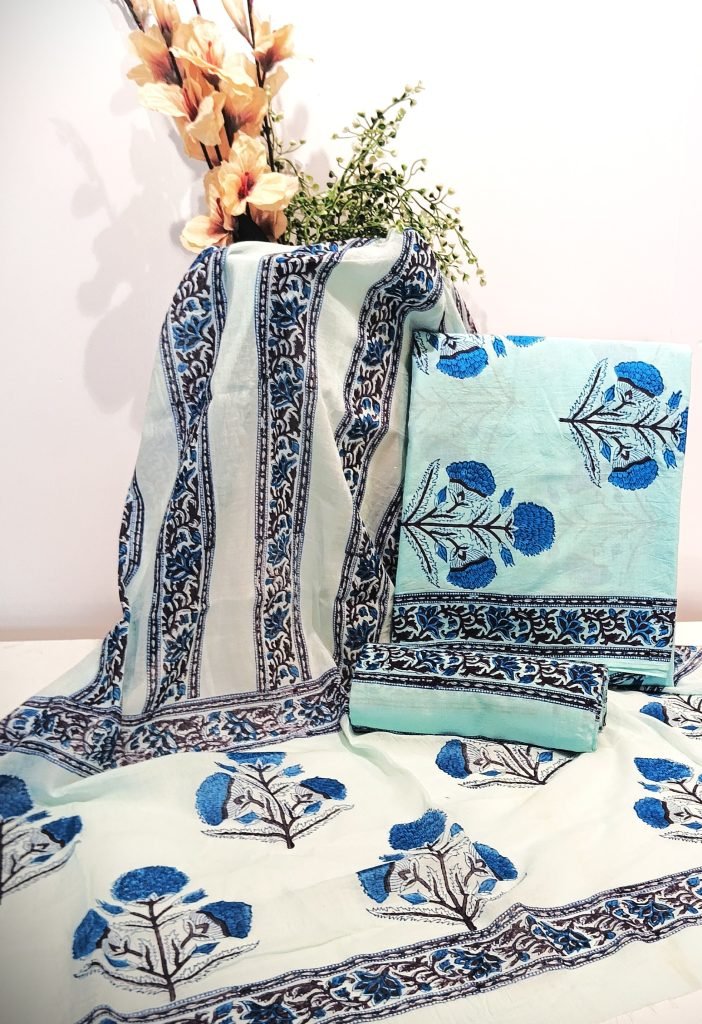 Blue Flower unstitched suit material