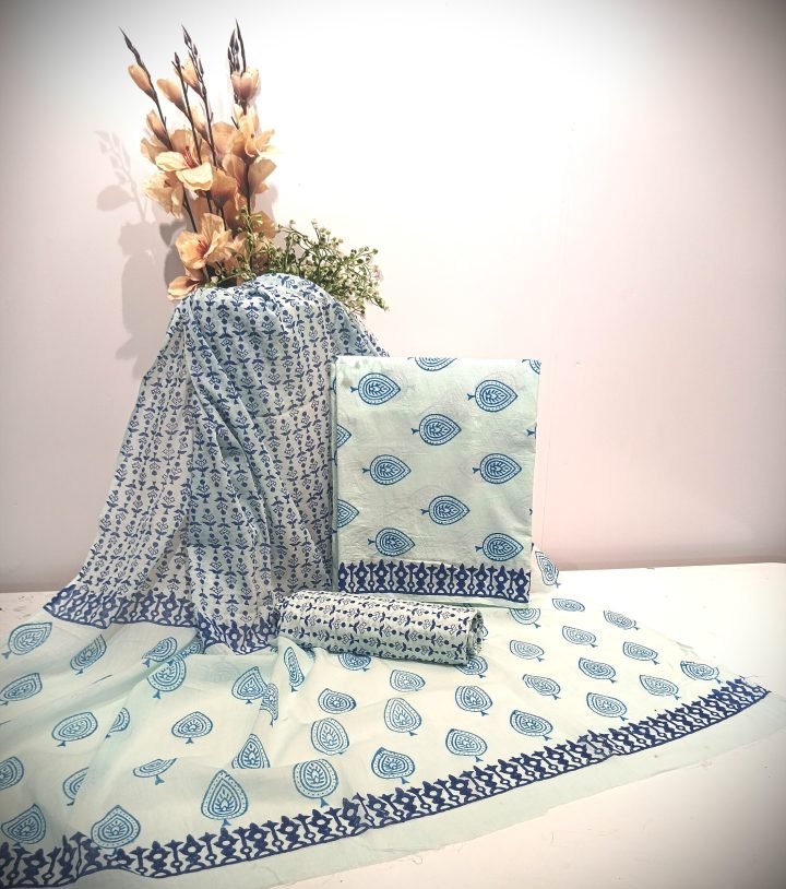 Blue Boota Hand Block Printed Un stiched Suit Materials