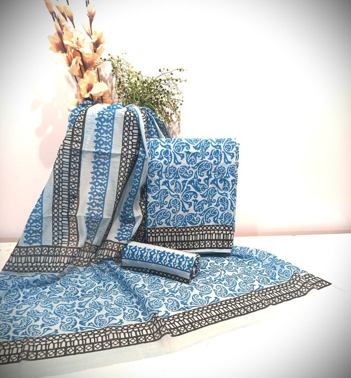 Black Boota Hand Block Printed Un stiched Suit Materials