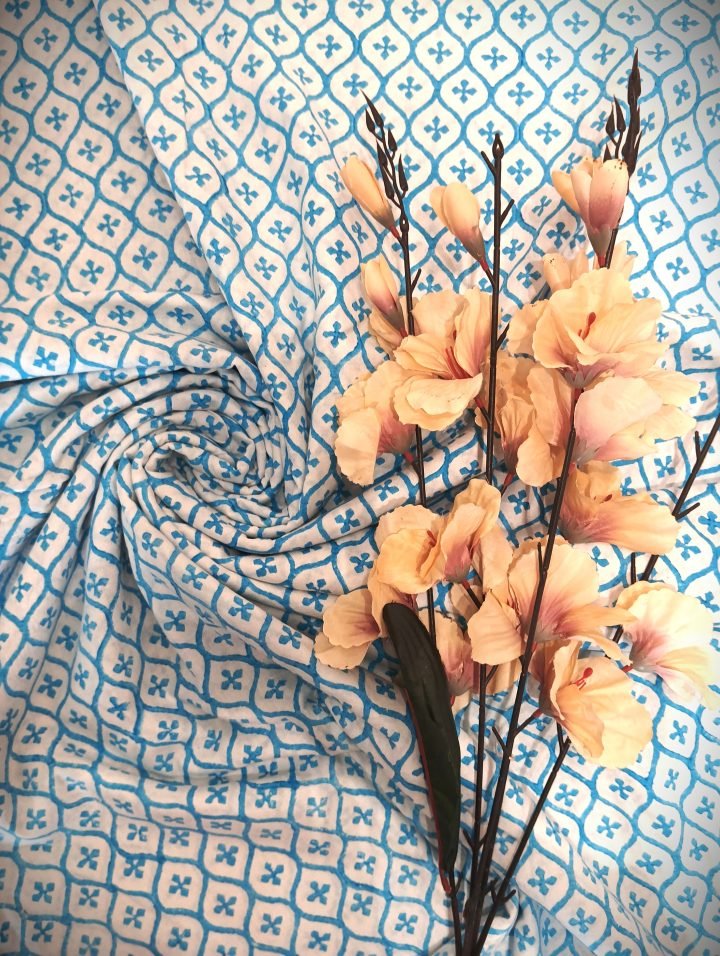 Blue Jaali Design Cotton Printed Fabric