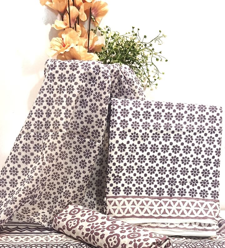 Brown Boota Hand Block Printed Salwar Suit Fabric