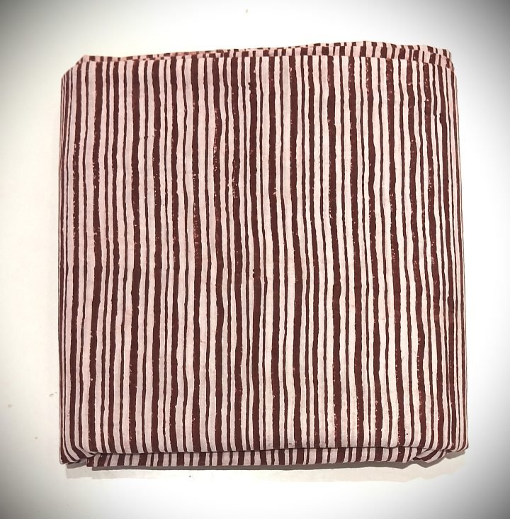 Brown Striped Cotton Hand Block  Printed Fabric