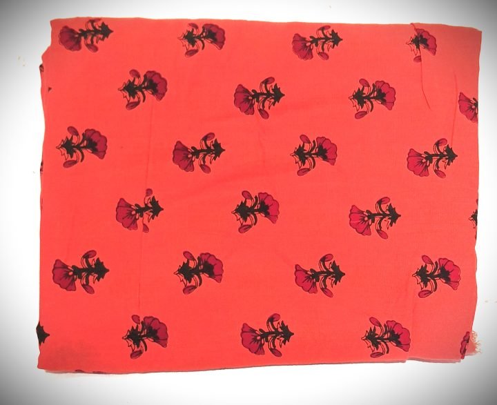 Red Floral Boota Hand Block  Printed Fabric