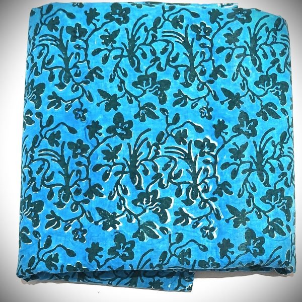"Blue Vine Floral Handblock Printed Cotton Fabric"