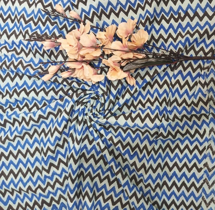 Blue-Black Boota Hand Block Printed Cotton Fabric