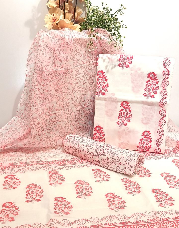 Pink Jali Boota Hand Block Printed Salwar Suit Fabric