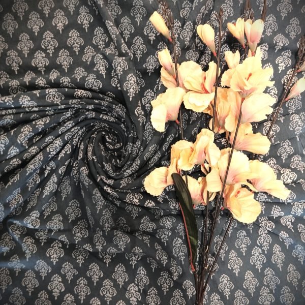 Black Boota Hand Block  Printed Cotton Fabric