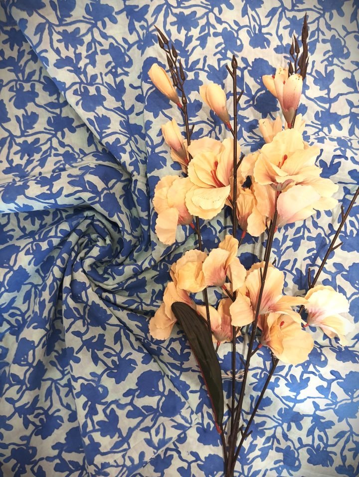 Blue Boota Hand Block  Printed Cotton Fabric