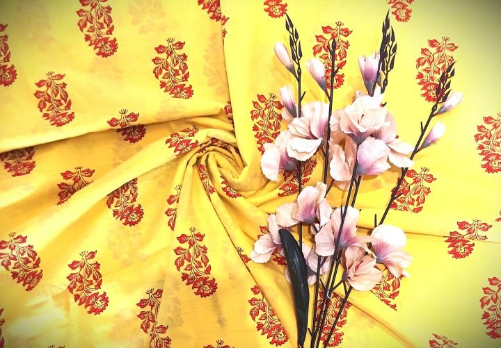 Red Boota Hand Block  Printed Cotton Fabric