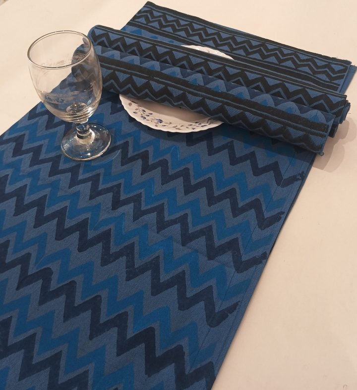 Blue chevron Hand Block Printed Table Mat Runners