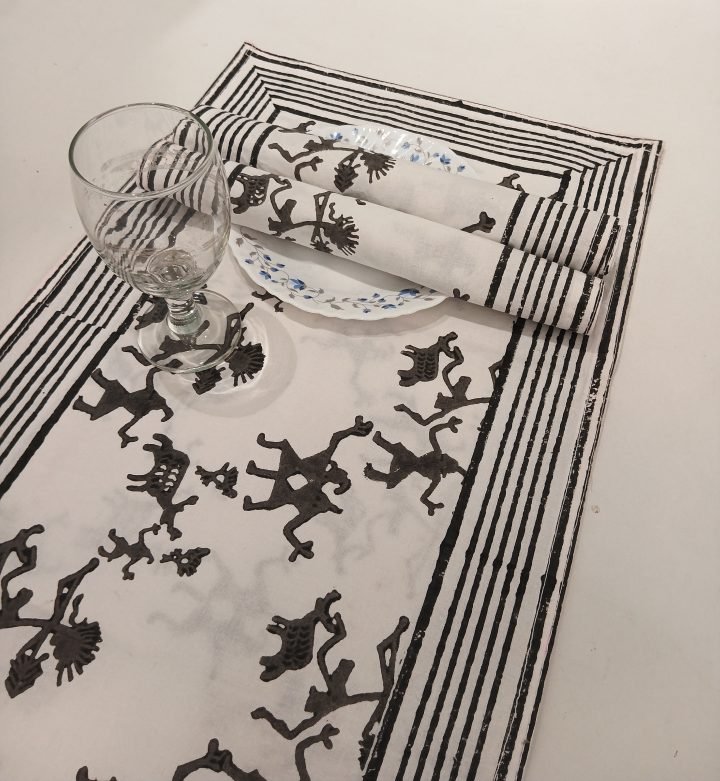White-Black Tribal Art Design Of Hand Block Printed Table Mat Runners