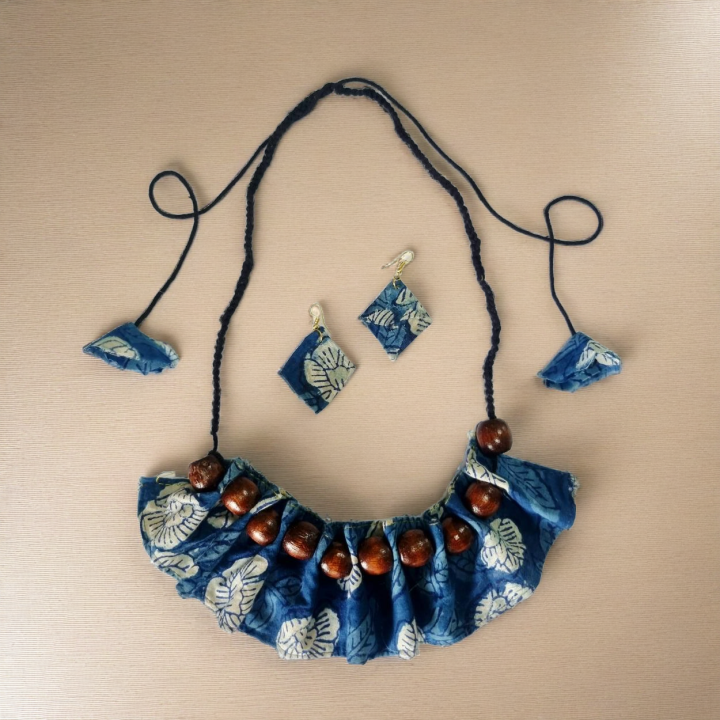 Blue ruffled Textile Jewelry