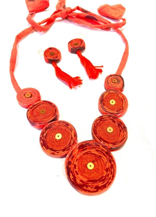 Orange print coiled Textile Jewelry