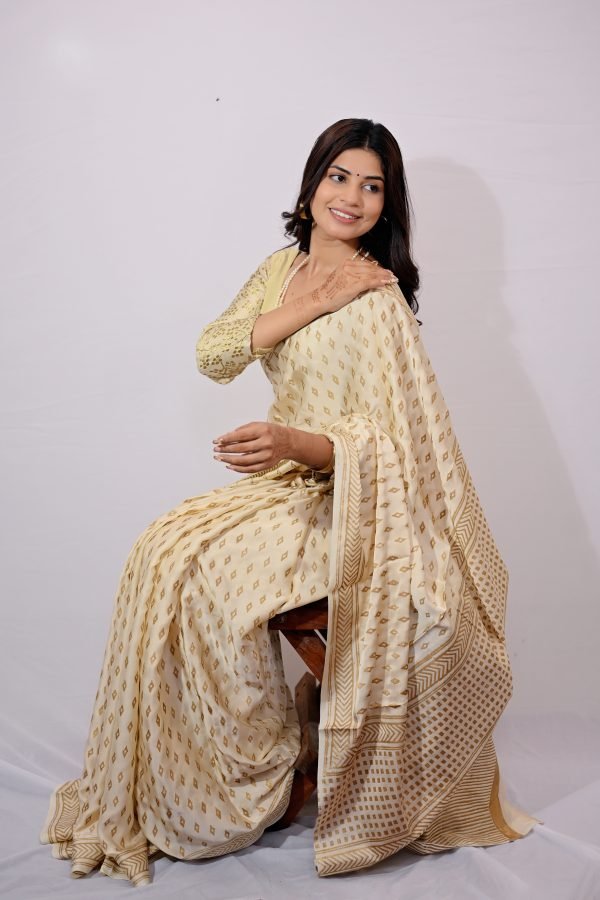 Gold Ikat Print Modal silk saree